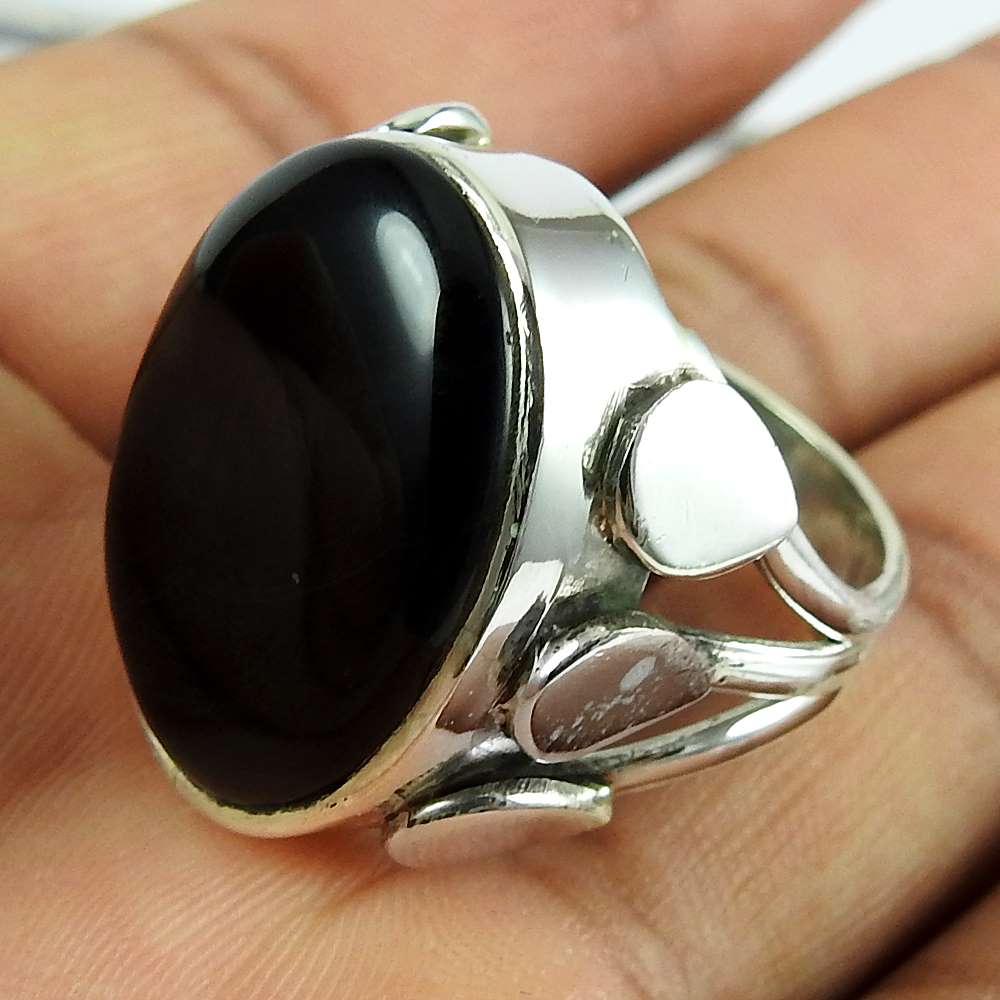 925 Sterling Silver Vintage Jewellery High Polish Black Onyx Gemstone Ring Fournisseur