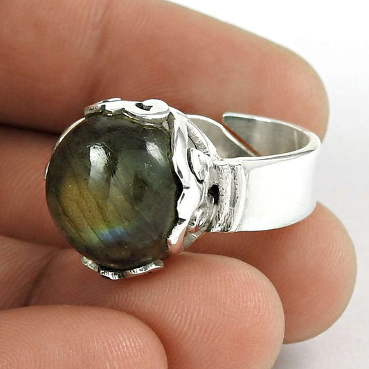 Natural Labradorite Statement Bohemian Ring Size 6 925 Silver For Girls Z26