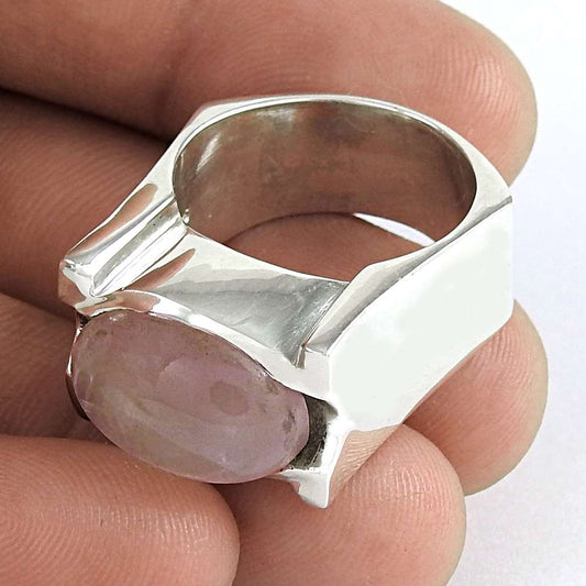 Woman Gift Natural Rose Quartz Gemstone Ring Size 7.5 925 Sterling Silver G3