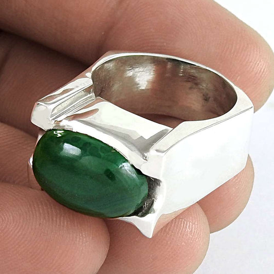 Woman Gift Statement Ring Size 7.5 925 Silver Natural Malachite Gemstone I3