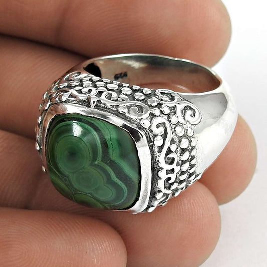 Woman Gift Natural Malachite Cocktail Ring Size 7.5 925 Sterling Silver J3