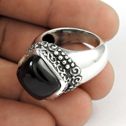 Natural Onyx Gemstone 925 Silver Cocktail Boho Ring Size 7.5 For Girls F2