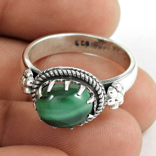 Gift For Women Solitaire Ethnic Ring Size 9 925 Silver Natural Malachite W23