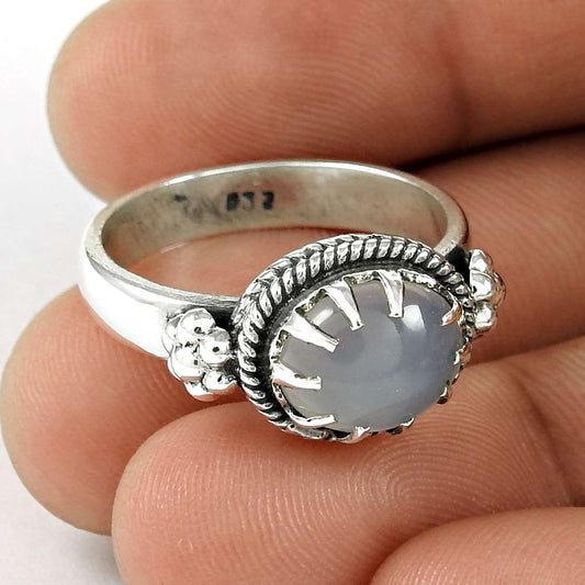 Gift For Her 925 Silver Natural Chalcedony Cocktail Ethnic Ring Size 8 S20