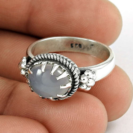 Natural Chalcedony Statement Bohemian Ring Size 6.5 925 Silver For Women Y16