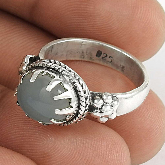 Natural Chalcedony 925 Silver Statement Vintage Ring Size 6.5 For Girls A17