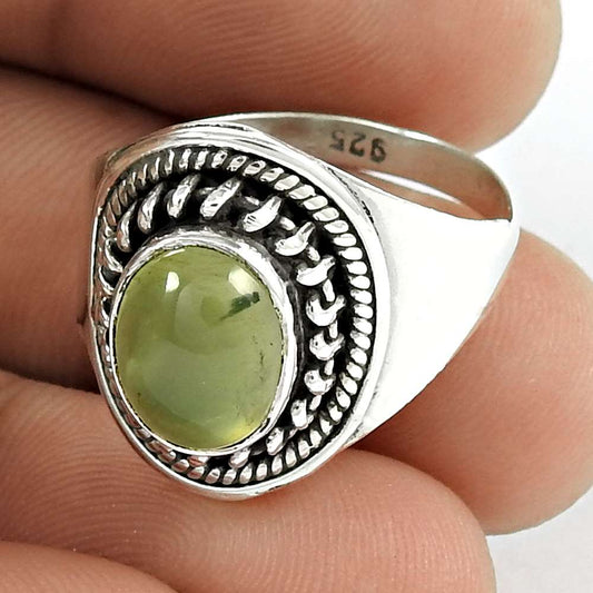 Gift For Her Natural Prehnite Statement Bohemian Ring Size 9 925 Silver W9