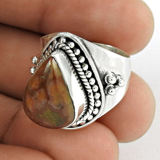 Woman Gift Spiderweb Jasper Statement Ethnic Ring Size 7 925 Silver W18