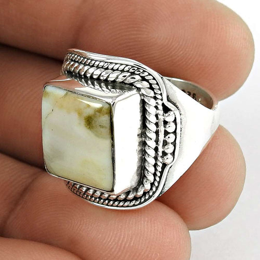 Gift For Her Natural Mookaite Cocktail Ethnic Ring Size 7.5 925 Silver Y23