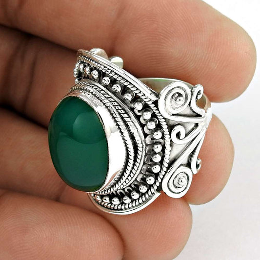 Woman Gift Natural Onyx Gemstone 925 Silver Cocktail Ring Size 7.5 B4
