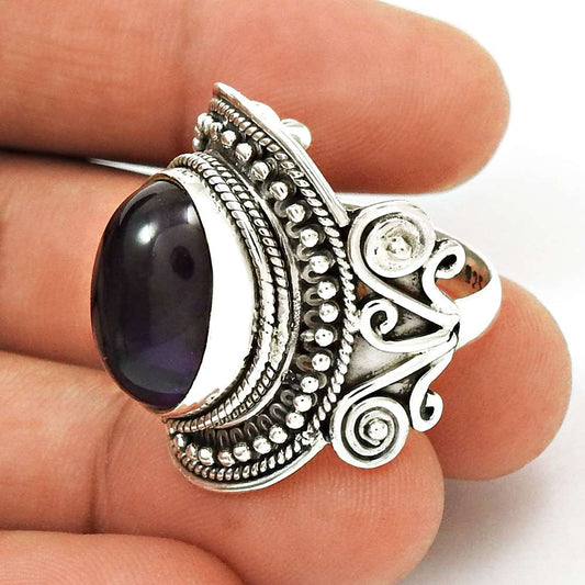 Woman Gift Natural Amethyst Gemstone Statement Ring Size 9 925 Silver C4