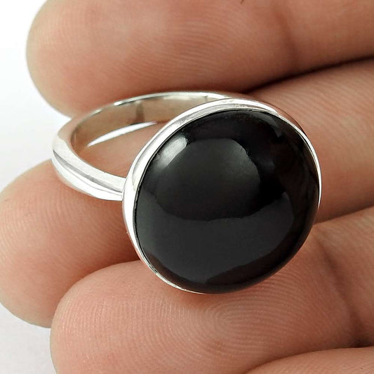 Woman Gift Natural Onyx Solitaire Ring Size 6 925 Sterling Silver E4