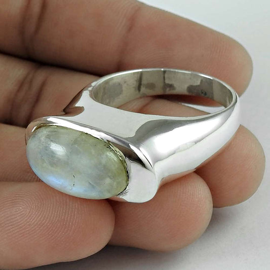 Woman Gift Natural Rainbow Moonstone Cocktail Ring Size 13 925 Silver H4