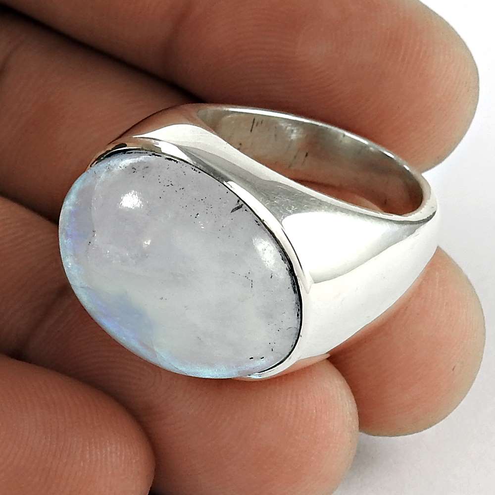 Woman Gift Natural Rainbow Moonstone Statement Ring Size 6 925 Silver K4