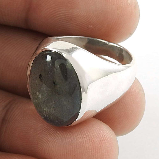 Natural Labradorite Gemstone Cocktail Ring Size 6 925 Sterling Silver W2