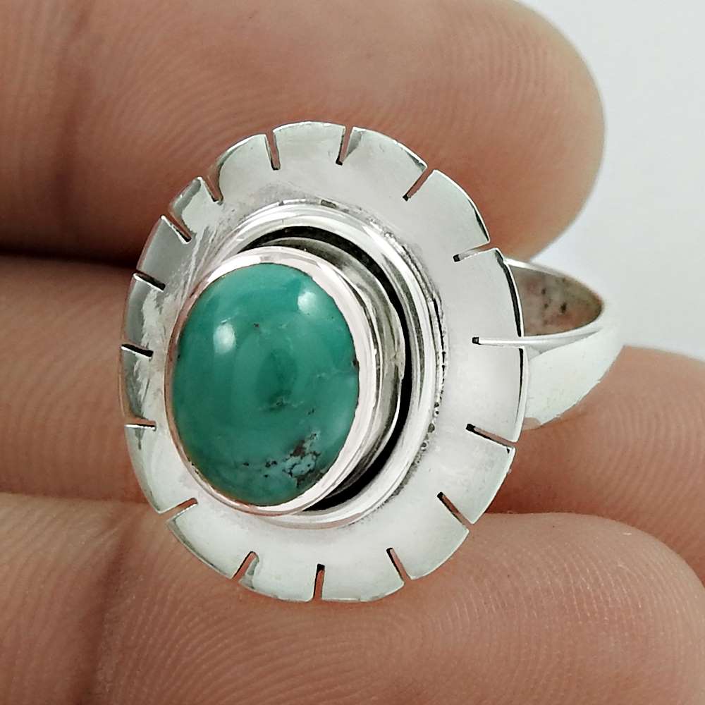 Christmas Gift 925 Silver Natural Turquoise Solitaire Ring Size 7 G2