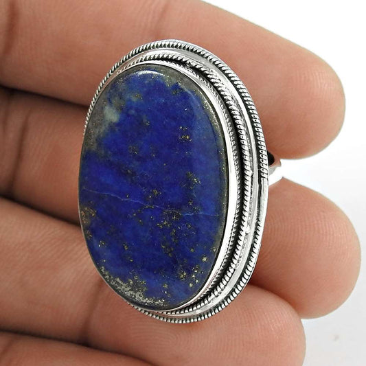 Woman Gift 925 Silver Natural Lapis Lazuli Cocktail Ring Size 5 I3