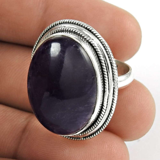 Woman Gift 925 Silver Natural Amethyst Gemstone Solitaire Ring Size 6 J3