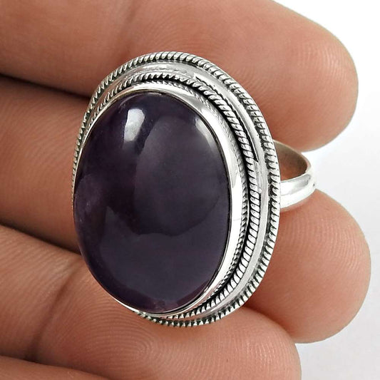 Woman Gift Natural Amethyst Solitaire Boho Ring Size 5.5 925 Silver K3
