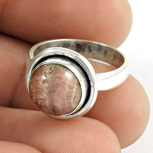 Natural Rhodochrosite Solitaire Boho Ring Size 5 925 Silver For Women X9