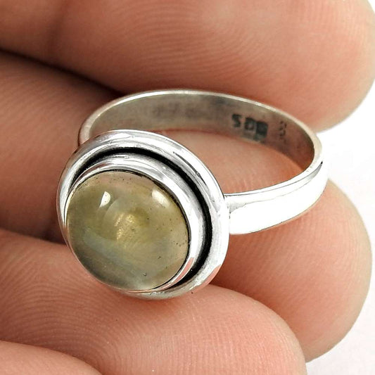 925 Silver Natural Rainbow Moonstone Statement Bohemian Ring Size 5.5 I5