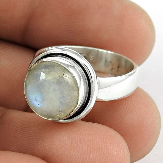 Natural Rainbow Moonstone Bohemian Ring Size 6 925 Silver For Girls D17
