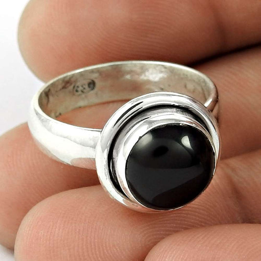 Natural Onyx Gemstone 925 Silver Solitaire Boho Ring Size 5.5 For Women G13