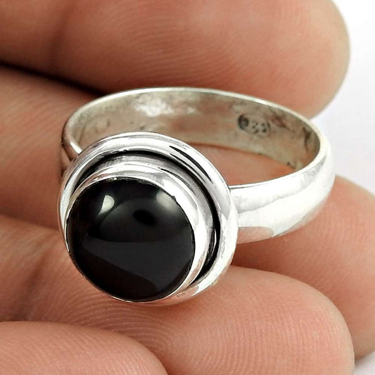 Natural Onyx Gemstone Cocktail Ethnic Ring Size 8 925 Silver For Girls B24
