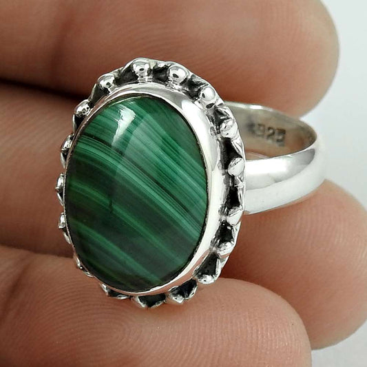 Natural Malachite Cocktail Tribal Ring Size 7.5 925 Silver For Girls Y21