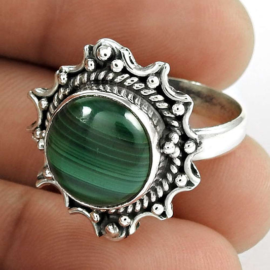 Natural Malachite Gemstone Statement Tribal Ring Size 8.5 925 Silver C24