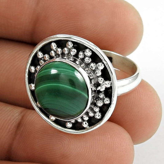 Woman Gift Malachite Gemstone Solitaire Ethnic Ring Size 8.5 925 Silver I20