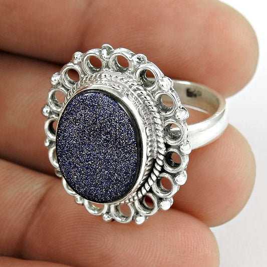 Gift For Her Natural Sunstone Statement Tribal Ring Size 8 925 Silver V24