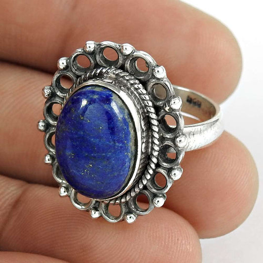 Woman Gift Lapis Lazuli Gemstone Statement Ethnic Ring Size 8 925 Silver K20