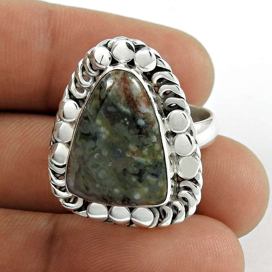 Natural Jasper Gemstone Cocktail Boho Ring Size 6.5 925 Sterling Silver S23
