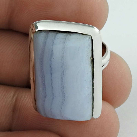 Woman Gift Blue Lace Agate Statement Bohemian Ring Size 6 925 Silver U20