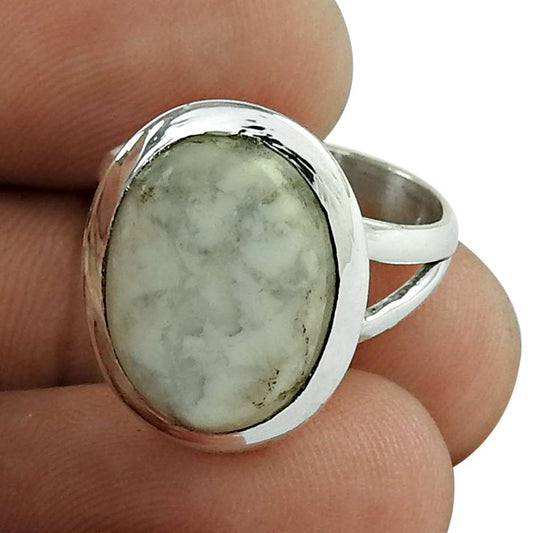 Anniversary Gift For Her Natural Howlite Cocktail Boho Ring Size 7 925 Silver G9