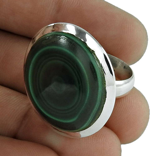 Woman Gift Natural Malachite Statement Ring Size 6 925 Silver L3