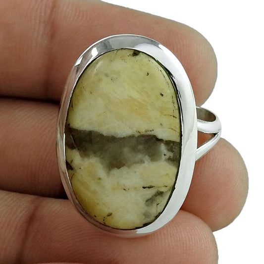 Natural Picture Jasper Solitaire Ethnic Brown Ring Size 8 925 Silver X18