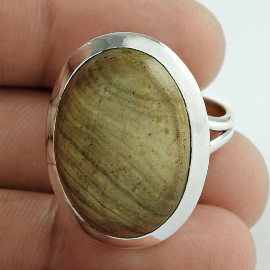 Woman Gift Natural Picture Jasper Statement Ring Size 8 925 Silver A21
