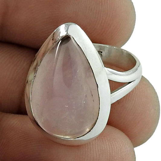 Natural Rose Quartz Gemstone 925 Silver Cocktail Boho Ring Size 6 For Women H15