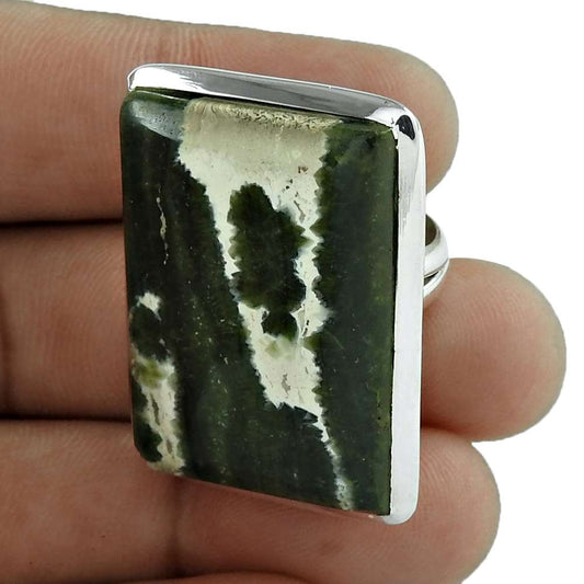Natural Ocean Jasper Gemstone 925 Silver Solitaire Ring Size 6 For Women V3
