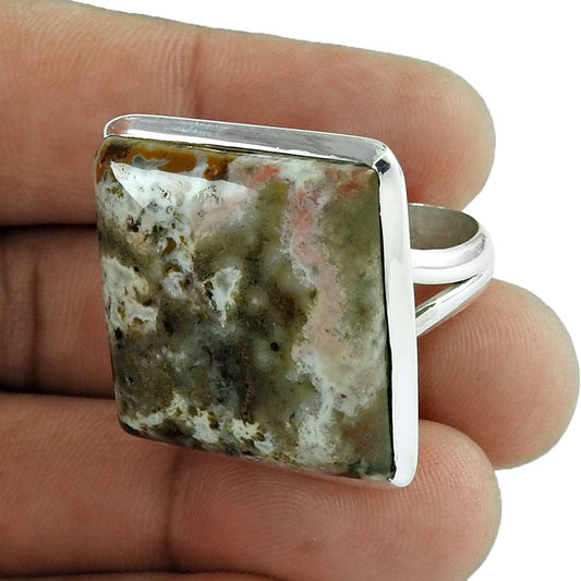 Natural Jasper Gemstone 925 Sterling Silver Woman Gift Ring Size 9.5 F1