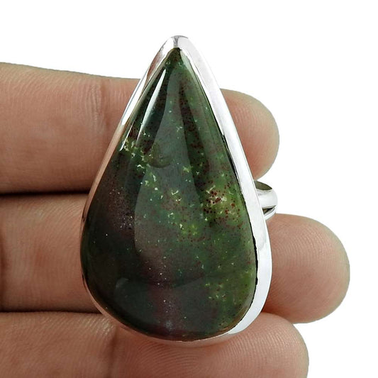 Woman Gift 925 Silver Natural Bloodstone Gemstone Statement Ring Size 6 W3