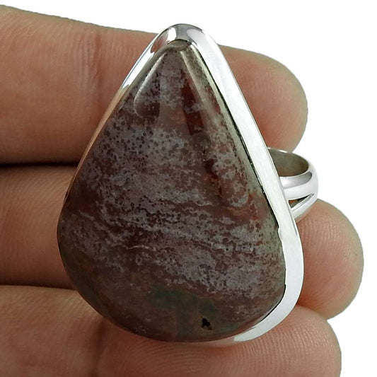 Natural Spiderweb Jasper Gemstone Solitaire Boho Ring Size 9 925 Silver X3