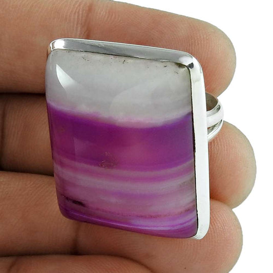 Woman Gift Natural Amethyst Lace Agate Cocktail Ring Size 7 925 Silver Y3