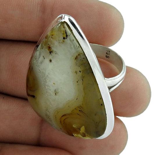 Natural Plume Agate Gemstone 925 Silver Cocktail Ring Size 9 Woman Gift Z3