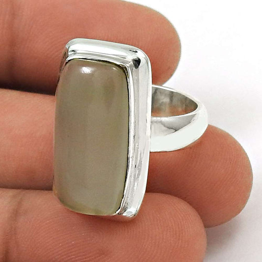 Woman Gift Natural Chalcedony Gemstone 925 Silver Solitaire Ring Size 5.5 B6