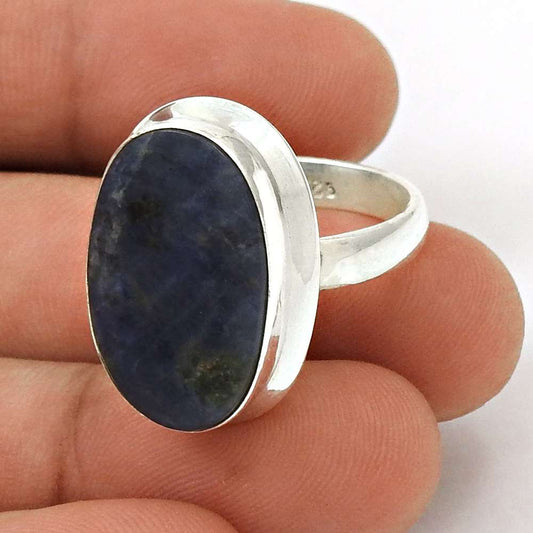 Woman Gift 925 Silver Natural Sodalite Gemstone Statement Ring Size 7 N21