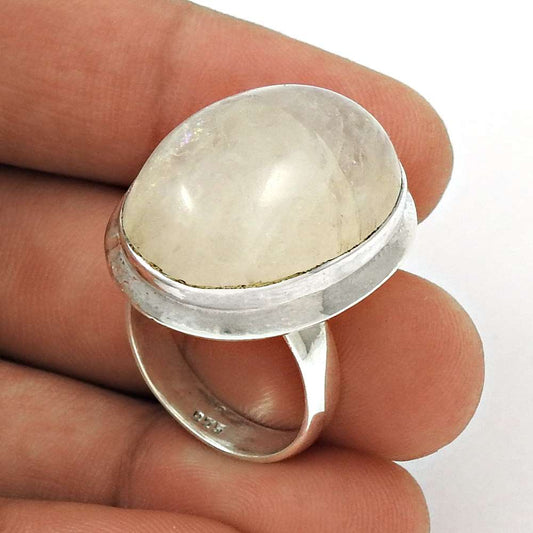 Woman Gift Natural Rainbow Moonstone Cocktail Ring Size 7 925 Silver C6