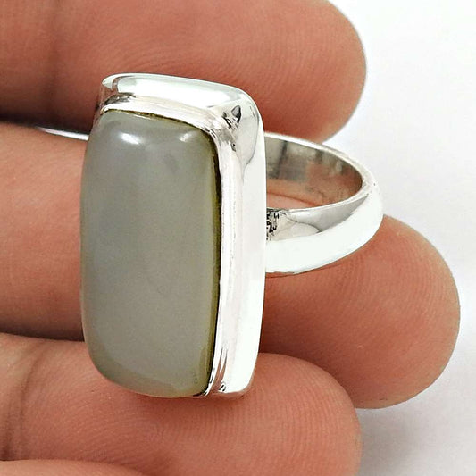 Woman Gift 925 Silver Natural Chalcedony Gemstone Statement Ring Size 6.5 D6